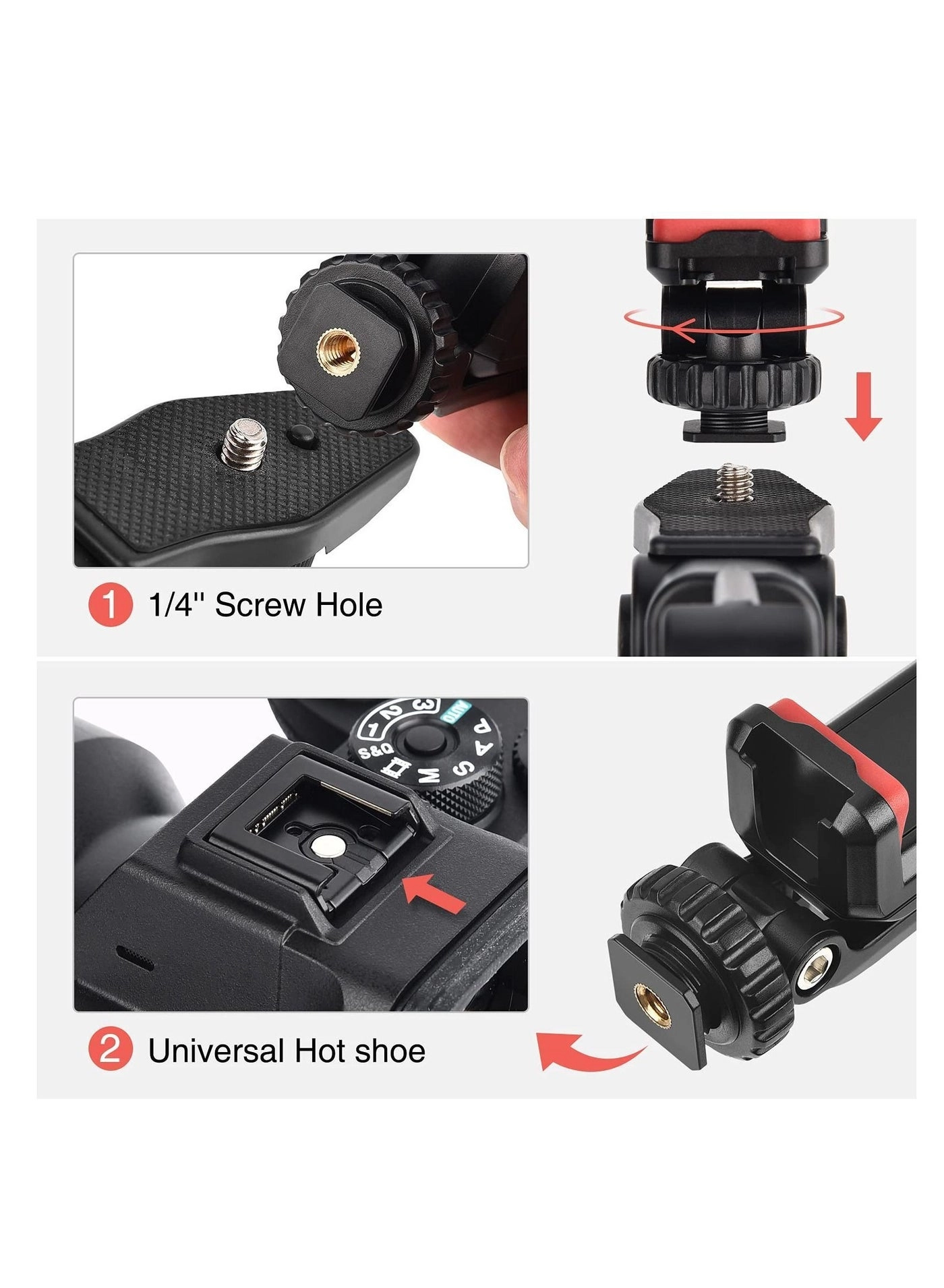 Cell Phone Tripod Mount Adapter - 2 Cold Shoe 360 Adjustable