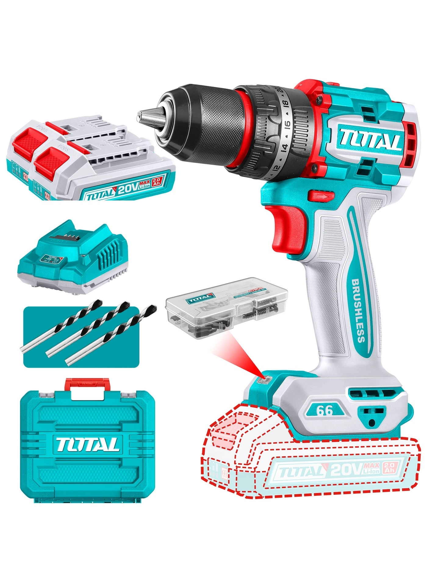 Compact Brushless Cordless Impact Drill - 2 Amp Hours