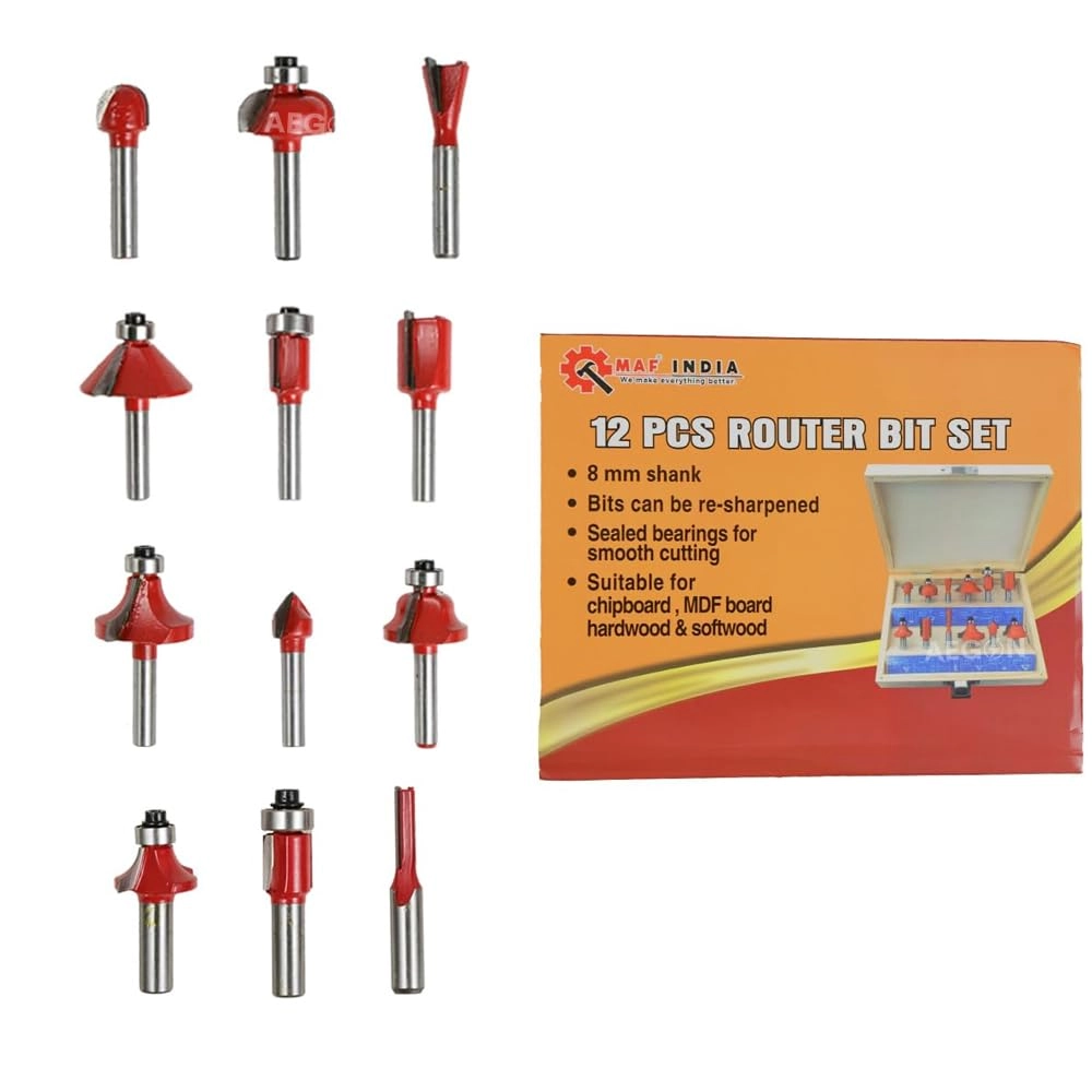 Router Bit Set - 8mm 12Pcs