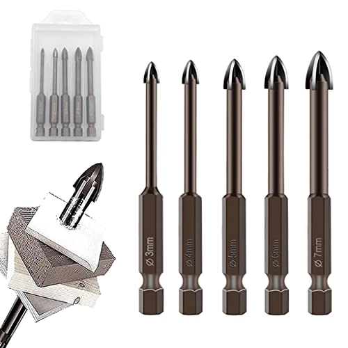 HASTHIP Glass Tile Concrete Drill Bit Set - Alloy 5Pcs 3-7 mm