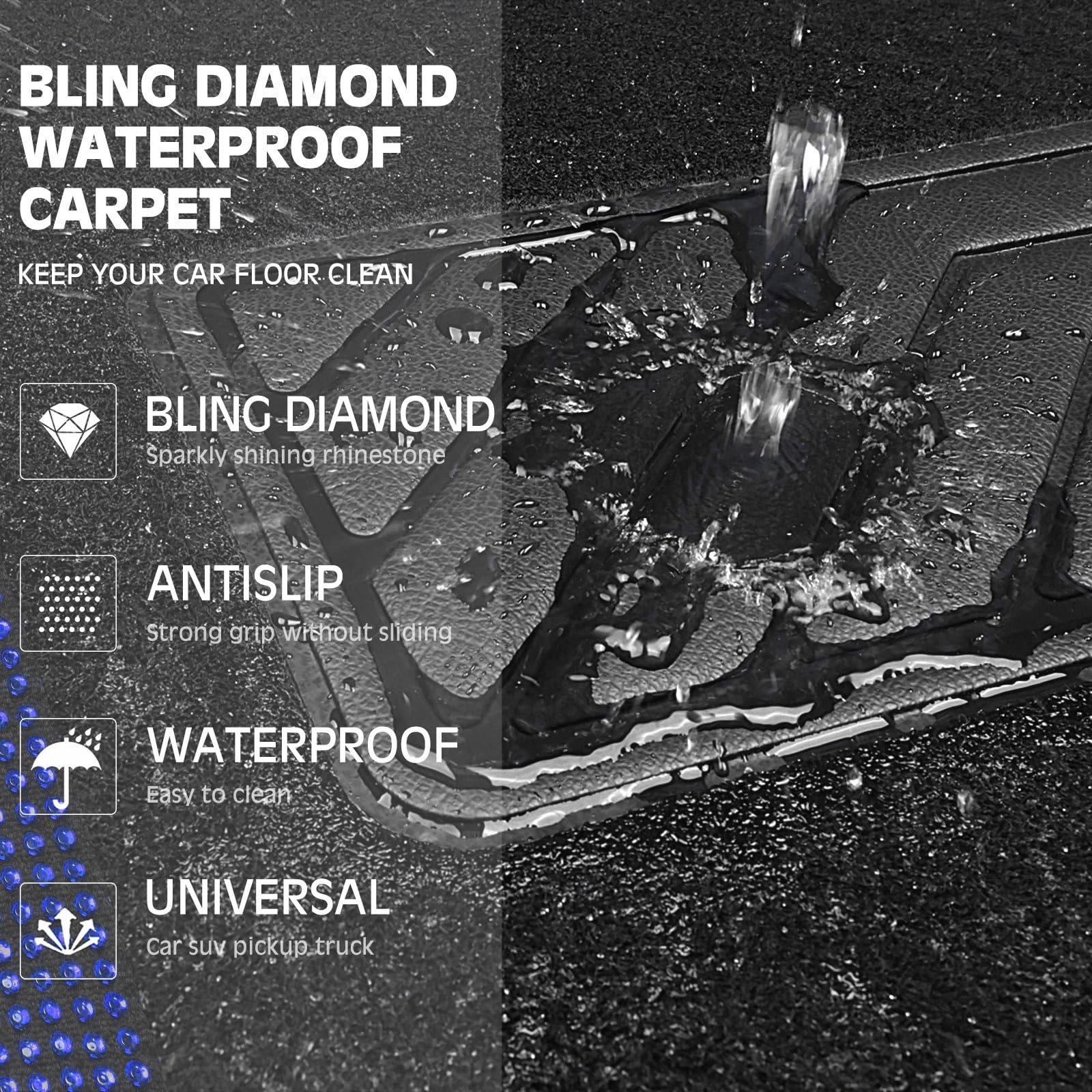 Bling Diamond Car Mats - 4.0 Count Universal Fit