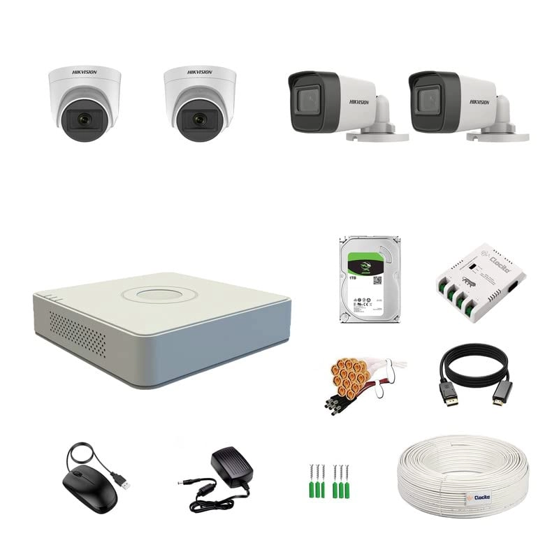 Prama Hikvision India Pvt.Ltd 3K/5MP 4CH DVR + 5MP Dome Camera + 5MP Bullet Camera + 1TB Hard Disk + CCTV Coaxial Cable + 4Ch SMPS