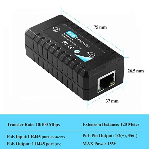 POE Extender - 48V 12.2W 1 IEEE 802.3af 100Mbps 15.4W