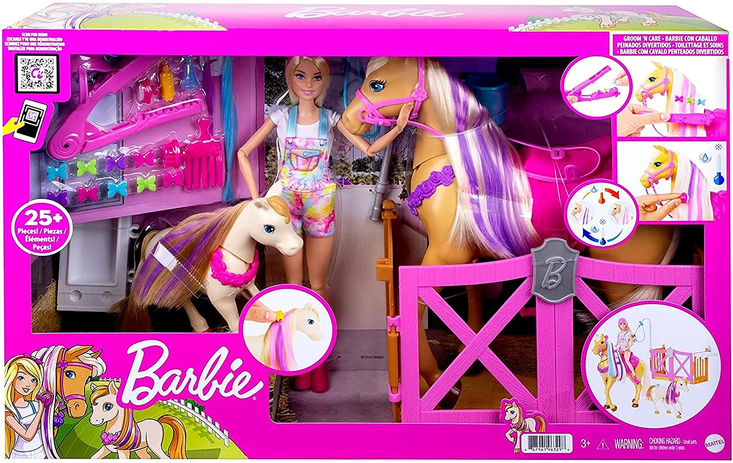 Barbie Groom 'n Care Horses Playset - 11.5 in Doll 20+ Accessories Ages 3+
