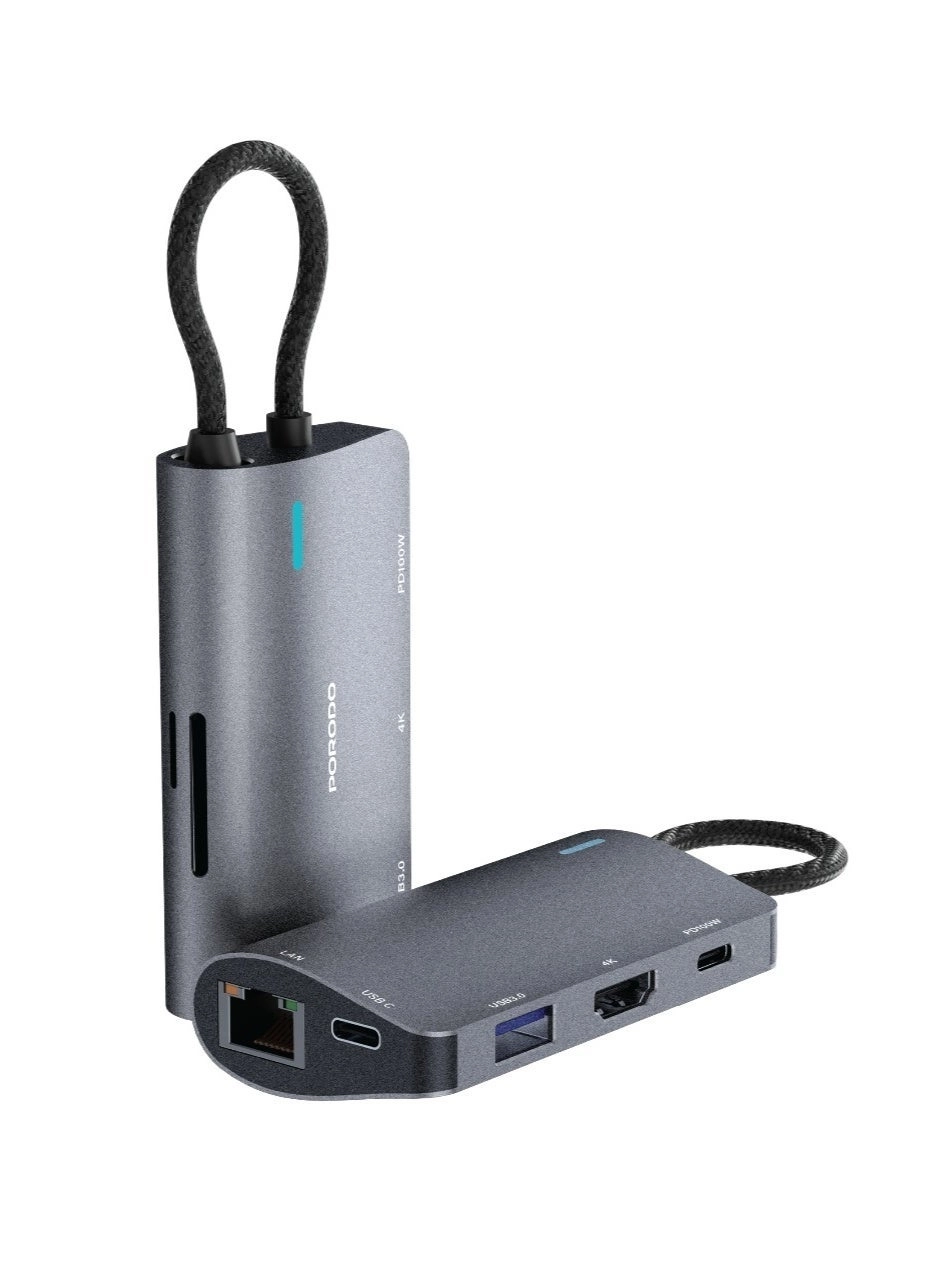 Porodo 7-in-1 USB-C Hub - 4K@30Hz 100W PD