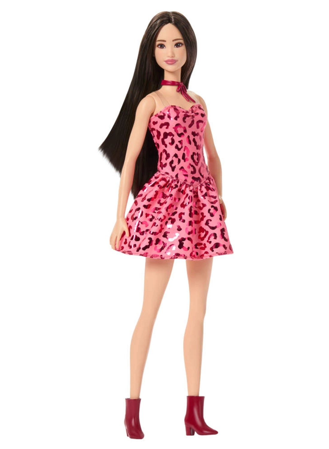 Barbie Fashionistas - #246 Black Hair Pink Leopard Print Strapless Dress Ages 3+
