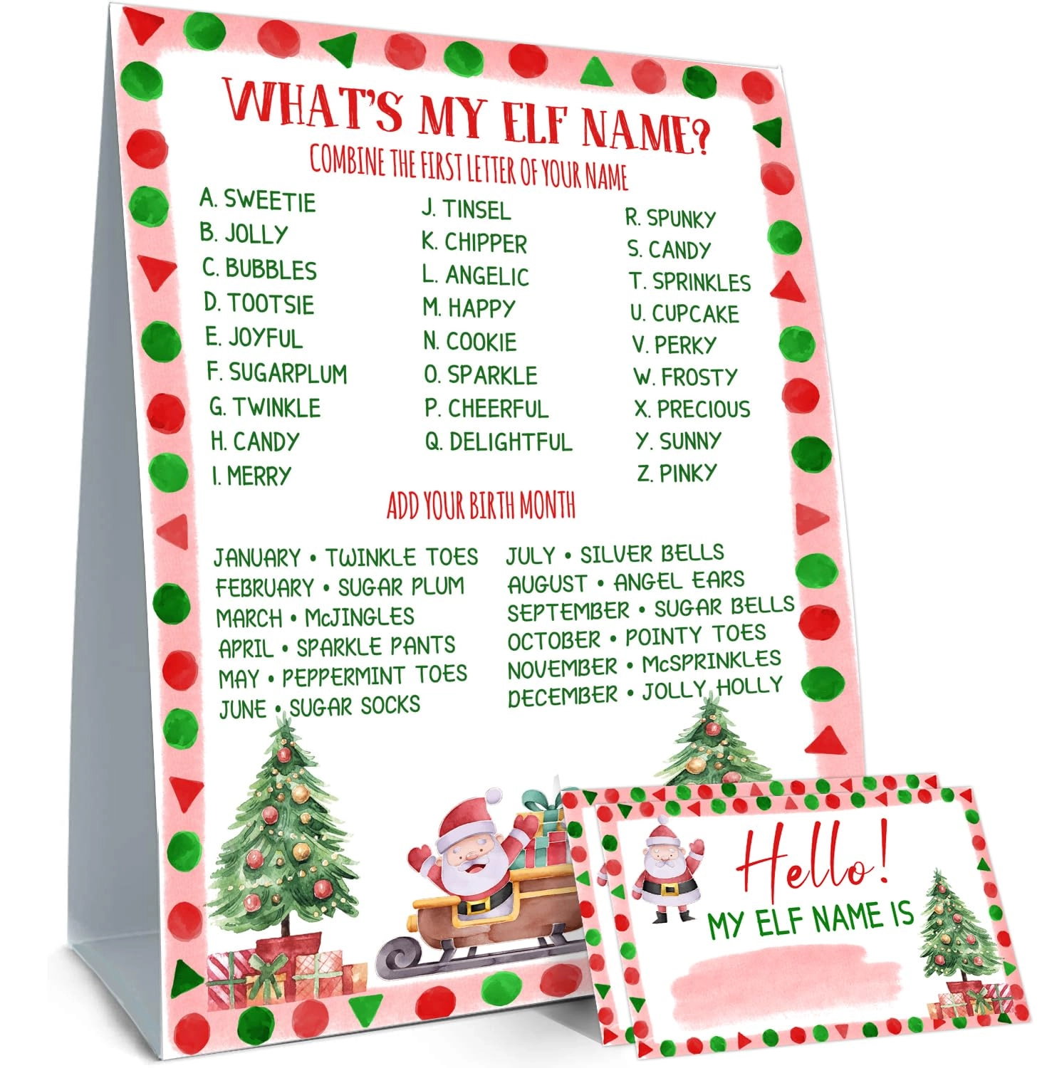 BirtDerr What's Your ELF Name Game - 30 name tag stickers and a sign
