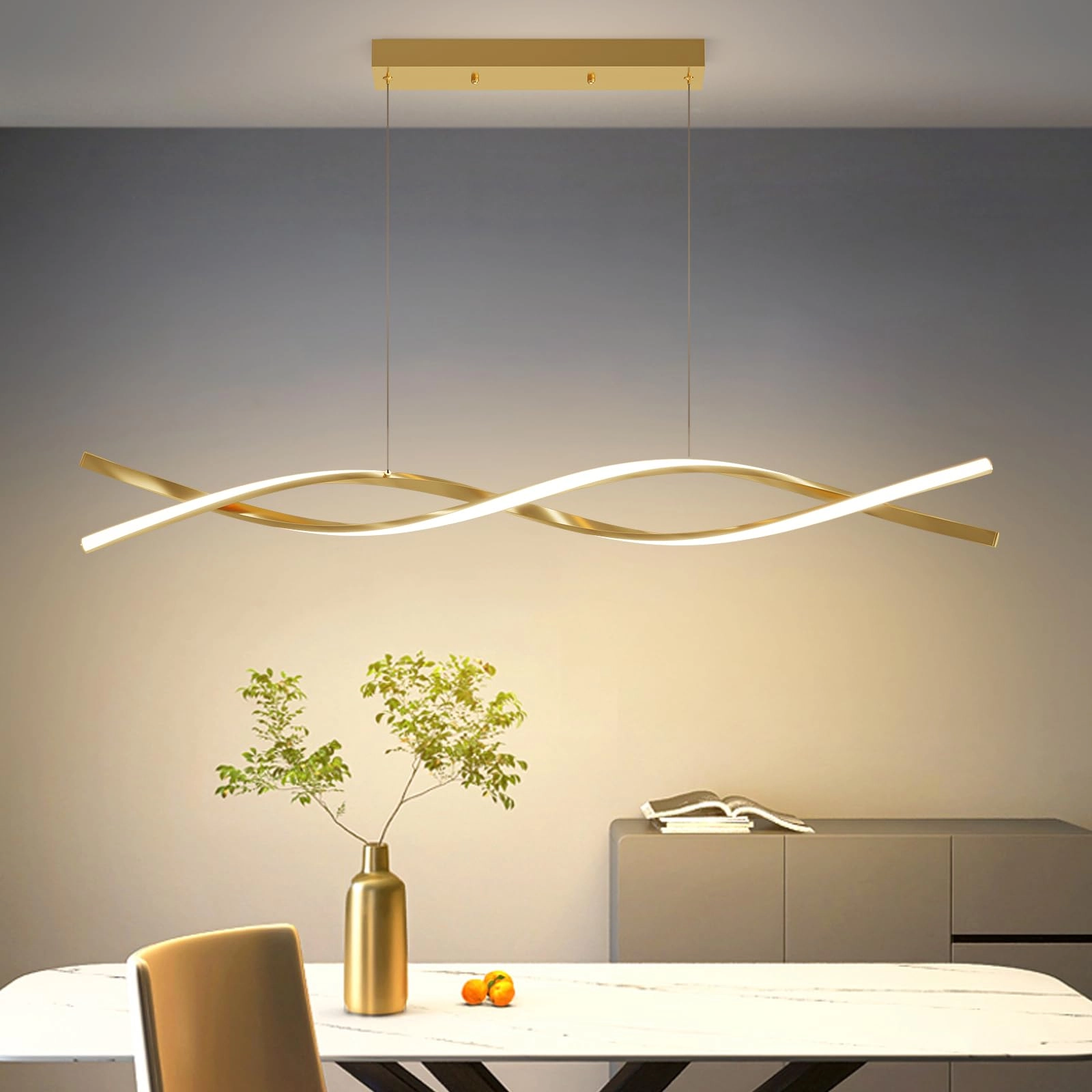 Modern Golden Pendant - 120CM Remote Control Dimmable