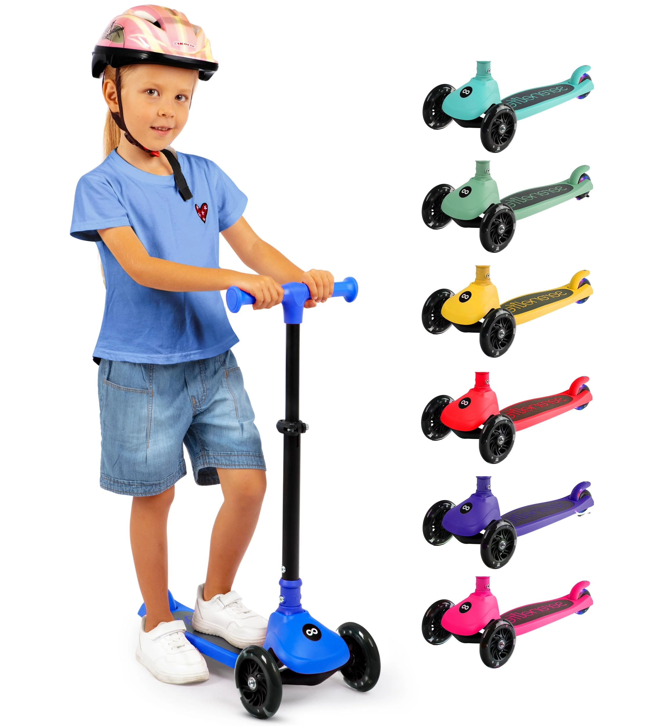 SereneLife SLKSC26PR 3-Wheel Kick Scooter – LED Foldable Suspension