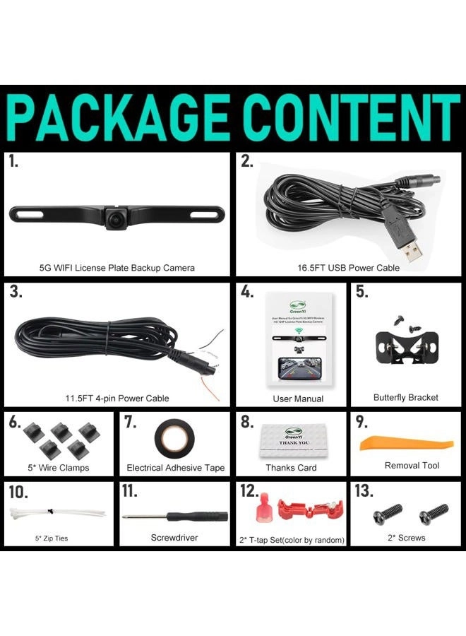 WiFi Car Wireless Backup Camera - Night vision 5G WIFI 1280*720p