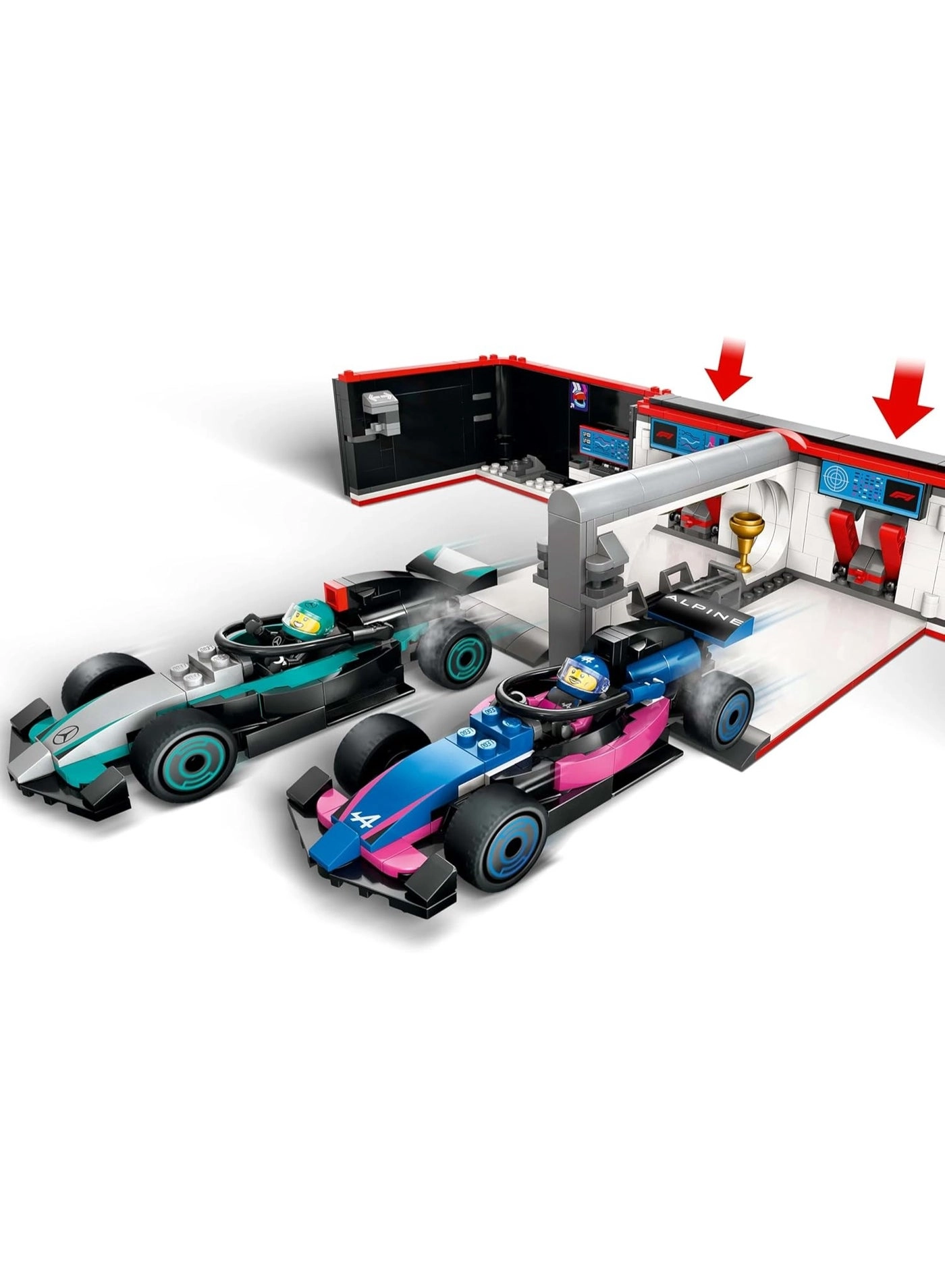 F1 Garage (60444) + Mercedes-AMG + Alpine Cars