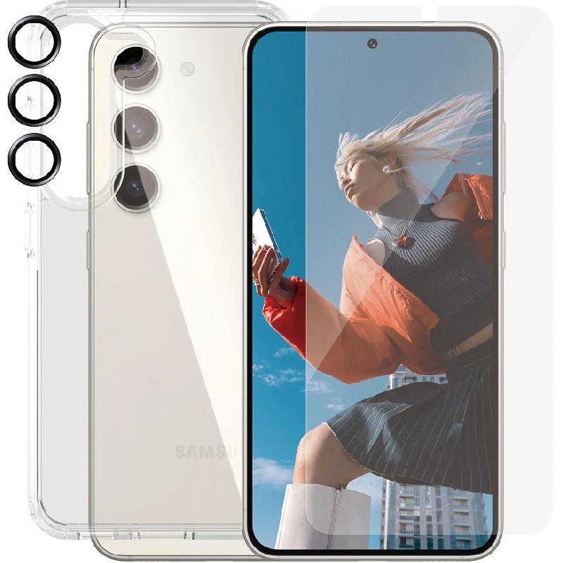 Hard Case + Screen Protector + Hoops Camera Lens Protector - Clear for Samsung Galaxy S24+