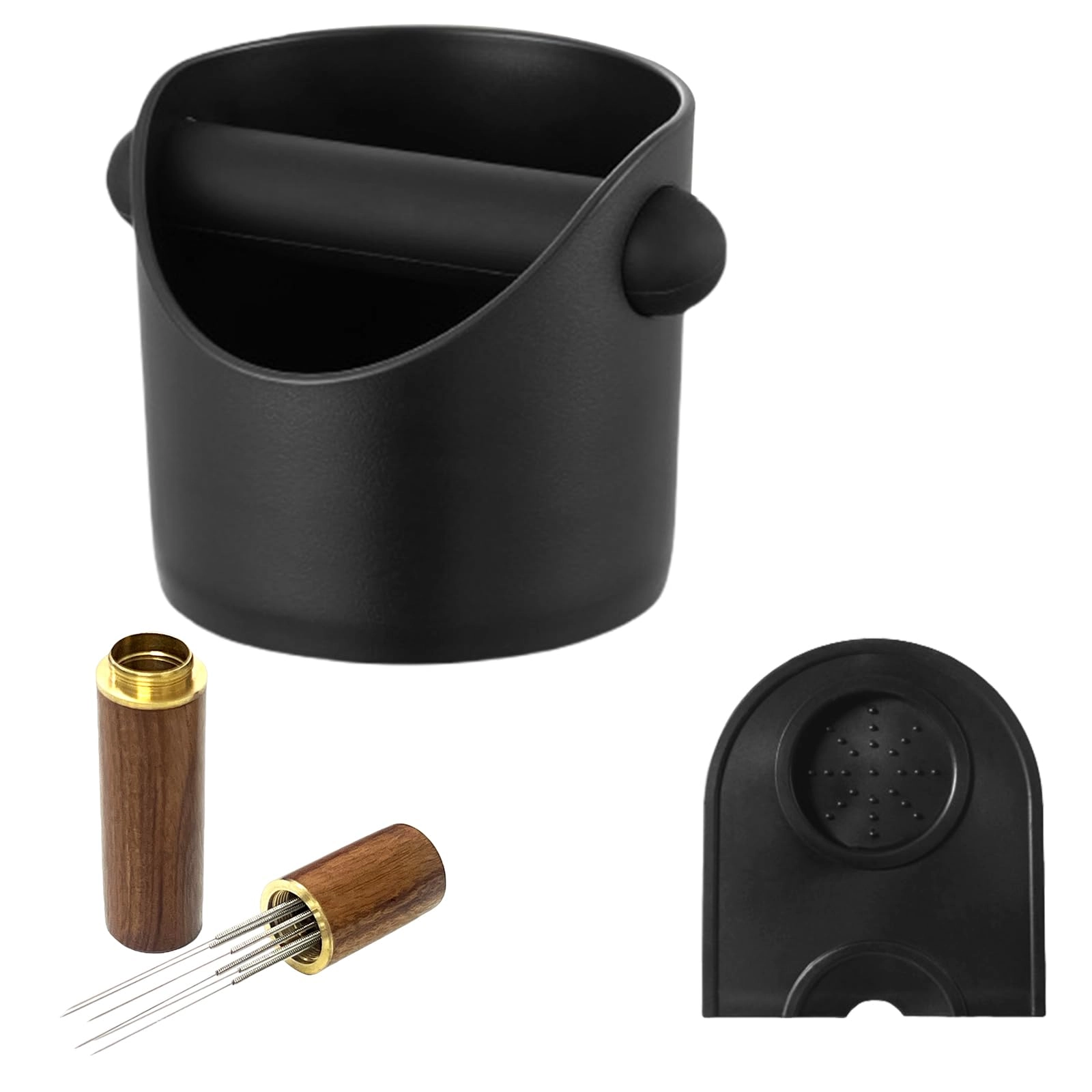 gaobangm Knock Box - 500ml + Tamp Mat - Non-Slip Silicone + Coffee Needle - 18/8 Stainless Steel