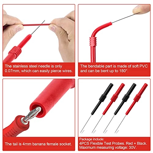 Flexible Back Probe Pins - 1A Max 30V/1A Standard 4mm Banana Socket