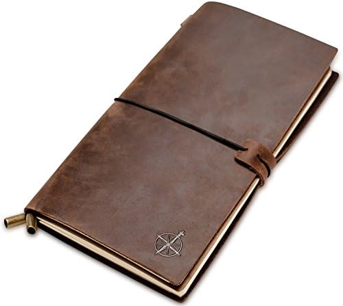 Wanderings Refillable Leather Notebook 22cm x 11cm - Blank 180 Pages