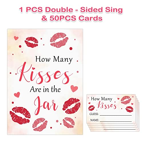 How Many Kisses are in The Jar - Game Cards Kit 1 Sign & 50 Cards