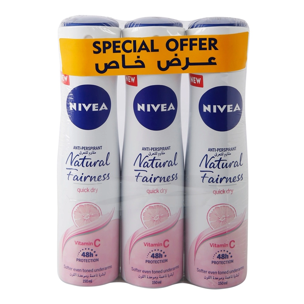 NIVEA Natural Faurness Anti-Perspirant Deodorant - 3 x 150 ml