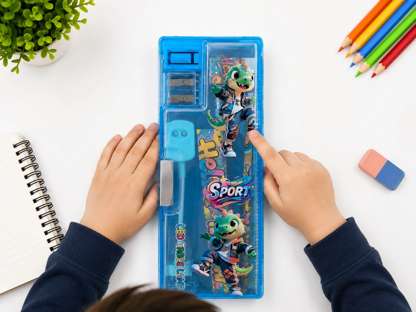 Pencil Box + LED Table Lamp + Sharpener + Stationery Accessories