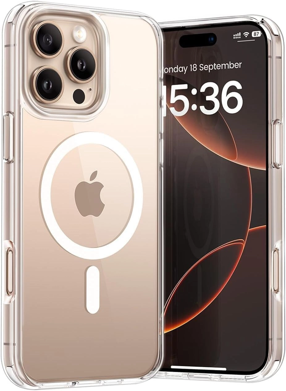 Muzz International Magnetic Phone Case Clear Slim Scratch-Resistant Wireless Charging for iPhone 16 Pro Max