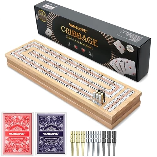Cribbage Board - Magnetic 3-Track Scoreboard 9 Metal Pegs