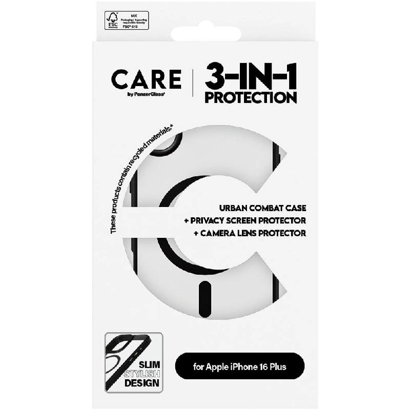 CARE MagSafe Case - 100% Recycled Plastic MagSafe + Ulta-Wide Fit Screen Protector - 60% Recycled Glass + Hoops Camera Lens Protector for iPhone 16 Plus