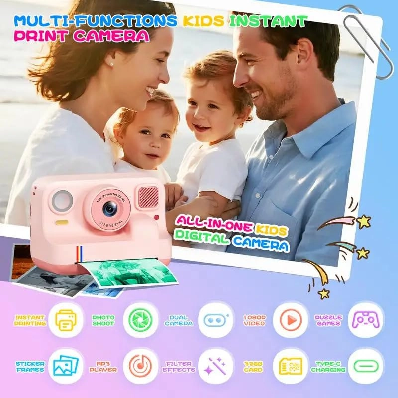 S6 - Kids Instant Camera Printable (Thermal Paper) Front & Rear Dual