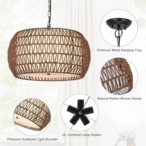 Rattan Boho Chandelier - 9.8'- 84.6''
