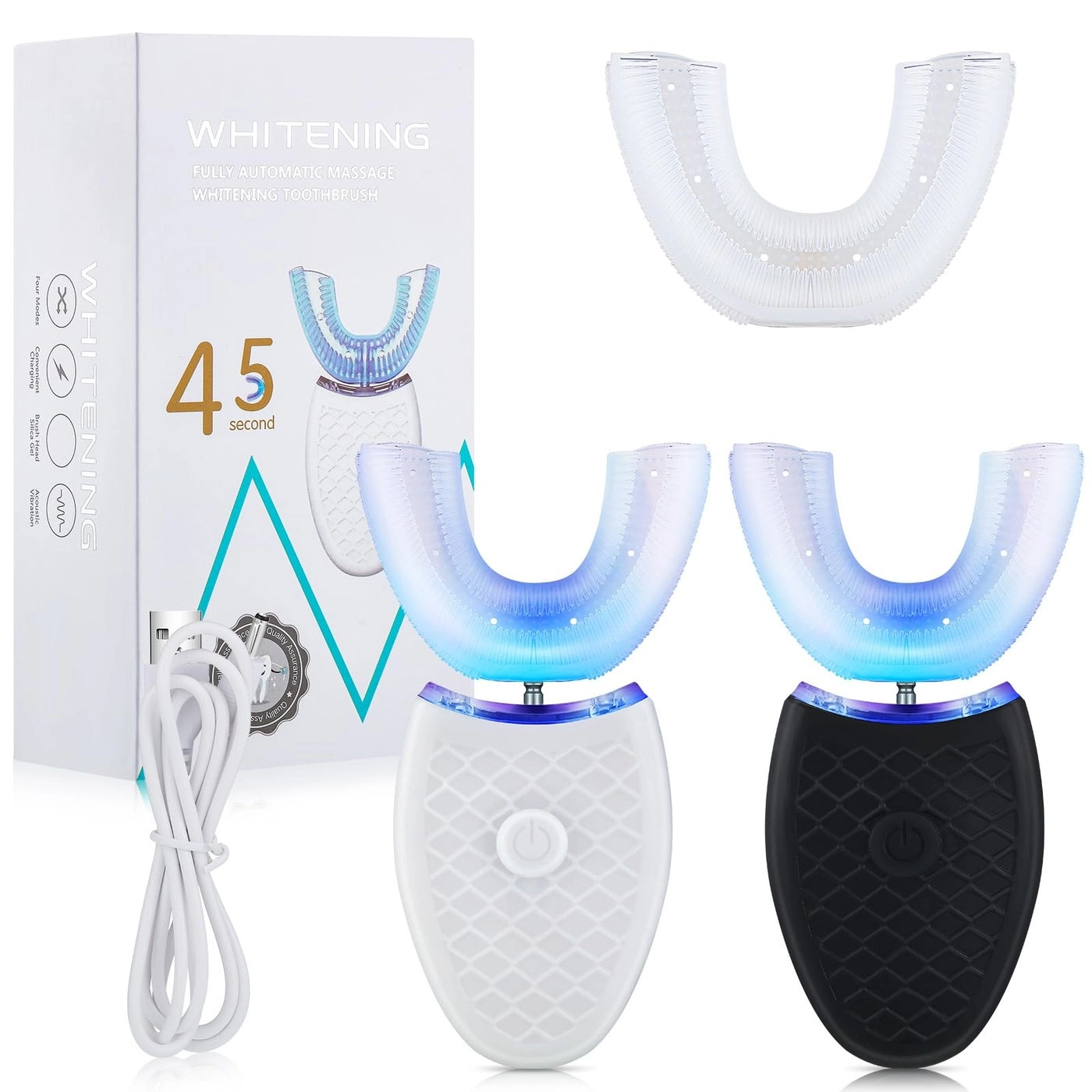 Romooa Ultrasonic Electric Toothbrush - 2 Pieces U Shaped 3 Brush Heads Bundle