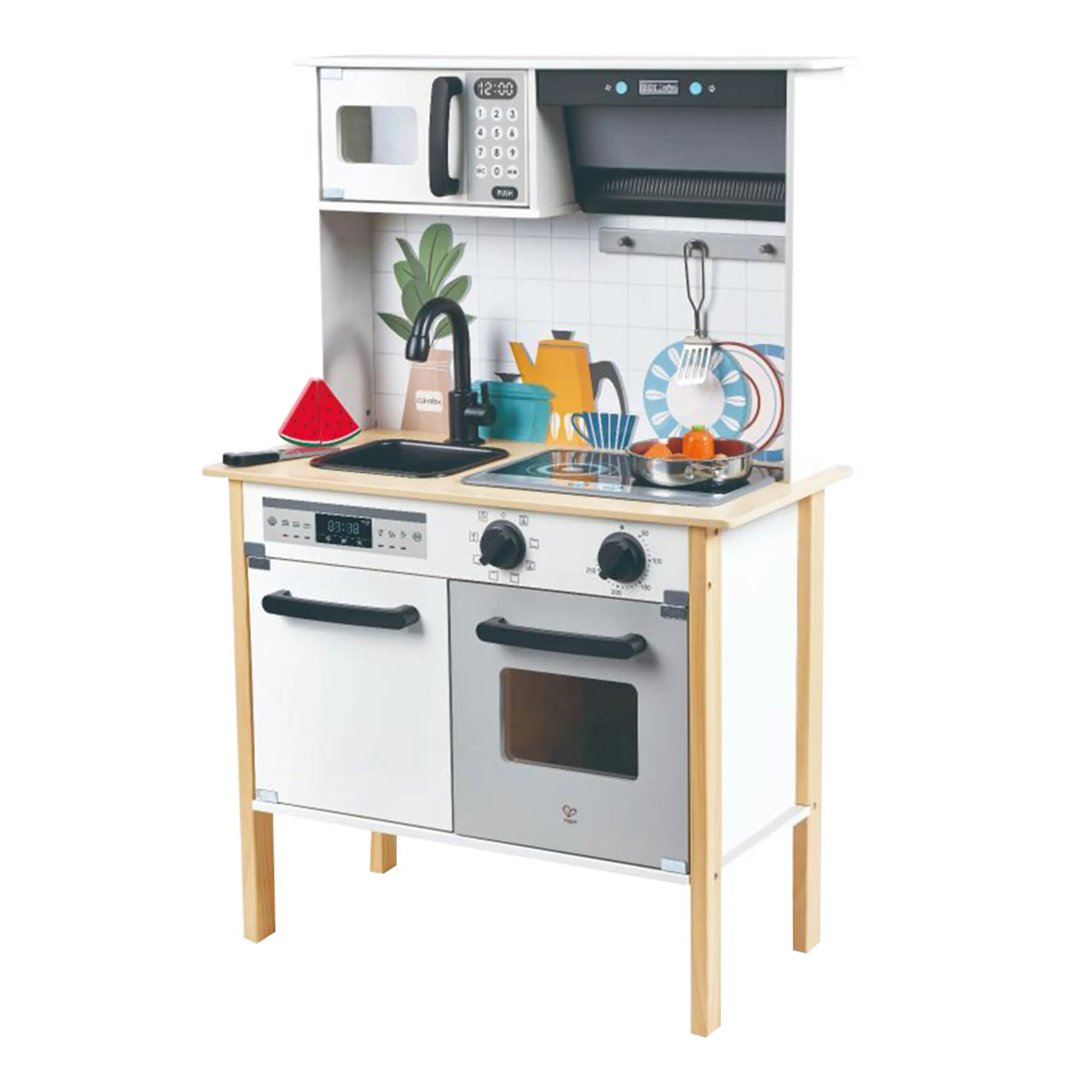 Wooden Modern Smart Kitchen & Food Playset - 12 pcs (531-E3216)