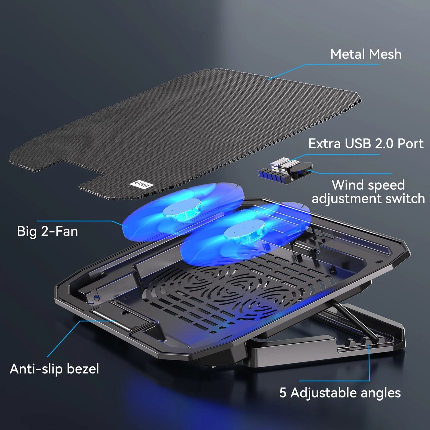 Ultra Slim Laptop Cooling Pad - 2 10-15.6 Inch