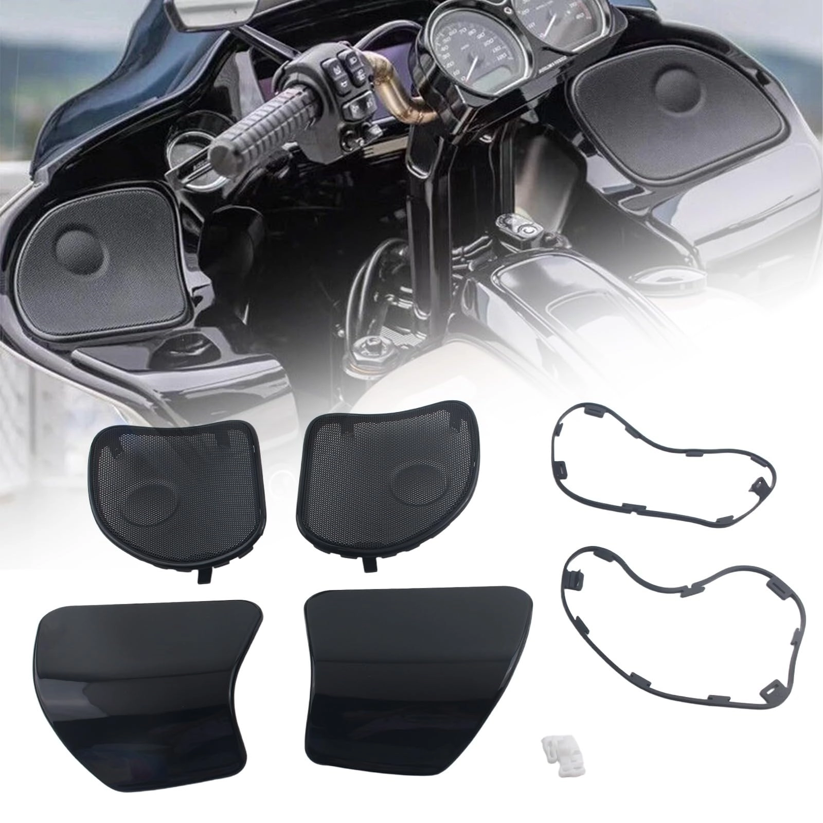 SlowFINest Front Speaker Grill Covers + Glove Box Door Cover - Harley Road Glide 2015-2023 Front