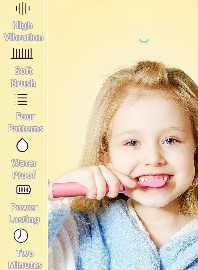 Kids Rechargeable Electric Toothbrush - 6 Brush Heads Timer USB Rechargeable