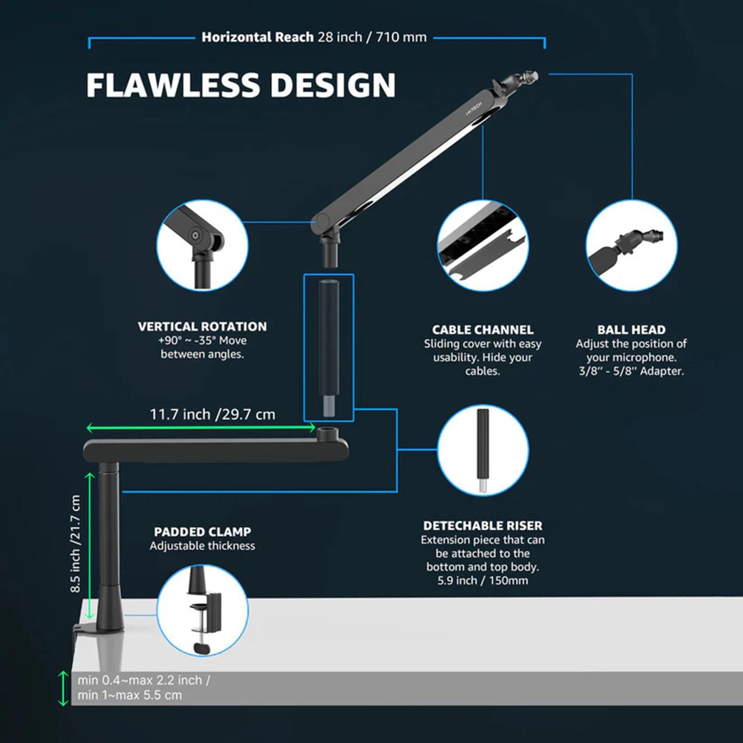 360 Rotatable Mic Arm - Desk Mount Adjustable