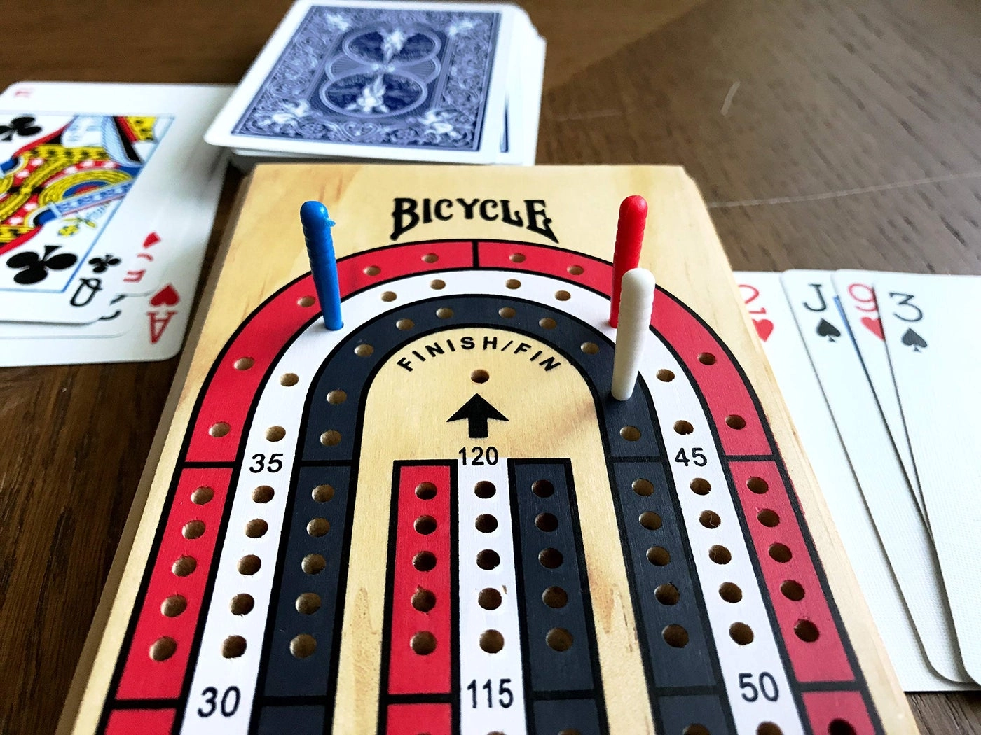 3-Track Cribbage Board - Color Coded Wooden