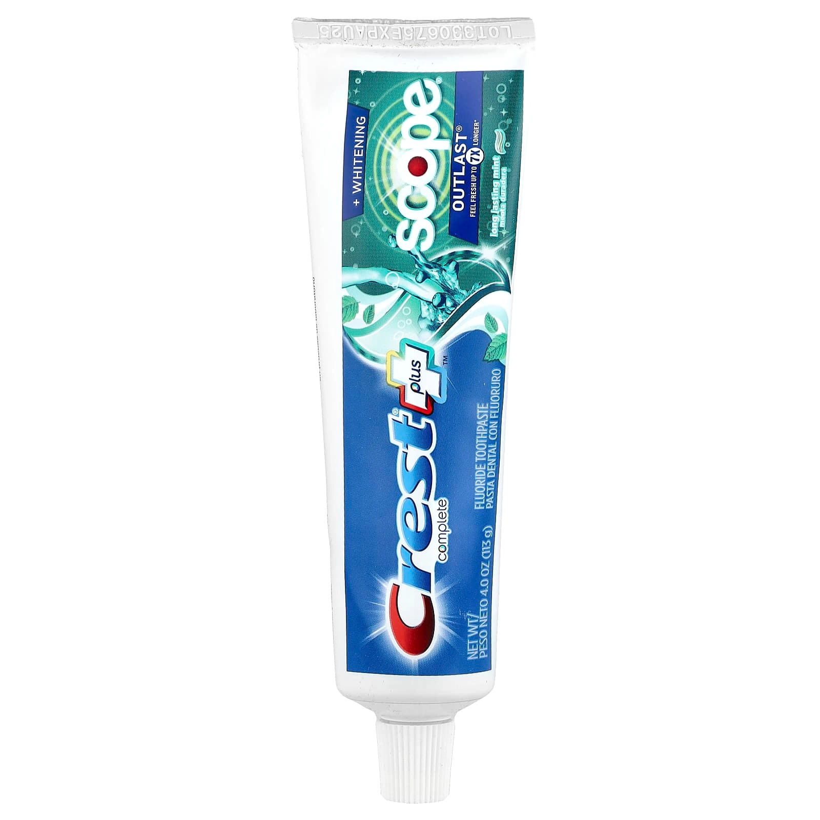 Crest Plus Complete Scope Outlast + Whitening Sodium Fluoride Mint Toothpaste Adults and children 2 yrs. & older 113 g