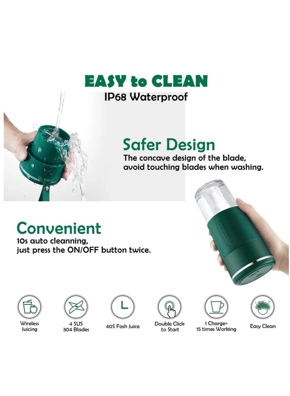 Portable Blender Cup - USB Rechargeable Stainless Steel Blades Battery Powered