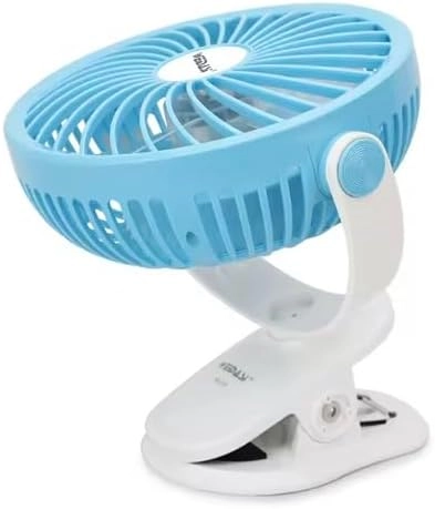 Battery Operated Clip on Stroller Fan - Portable Rechargeable Blue
