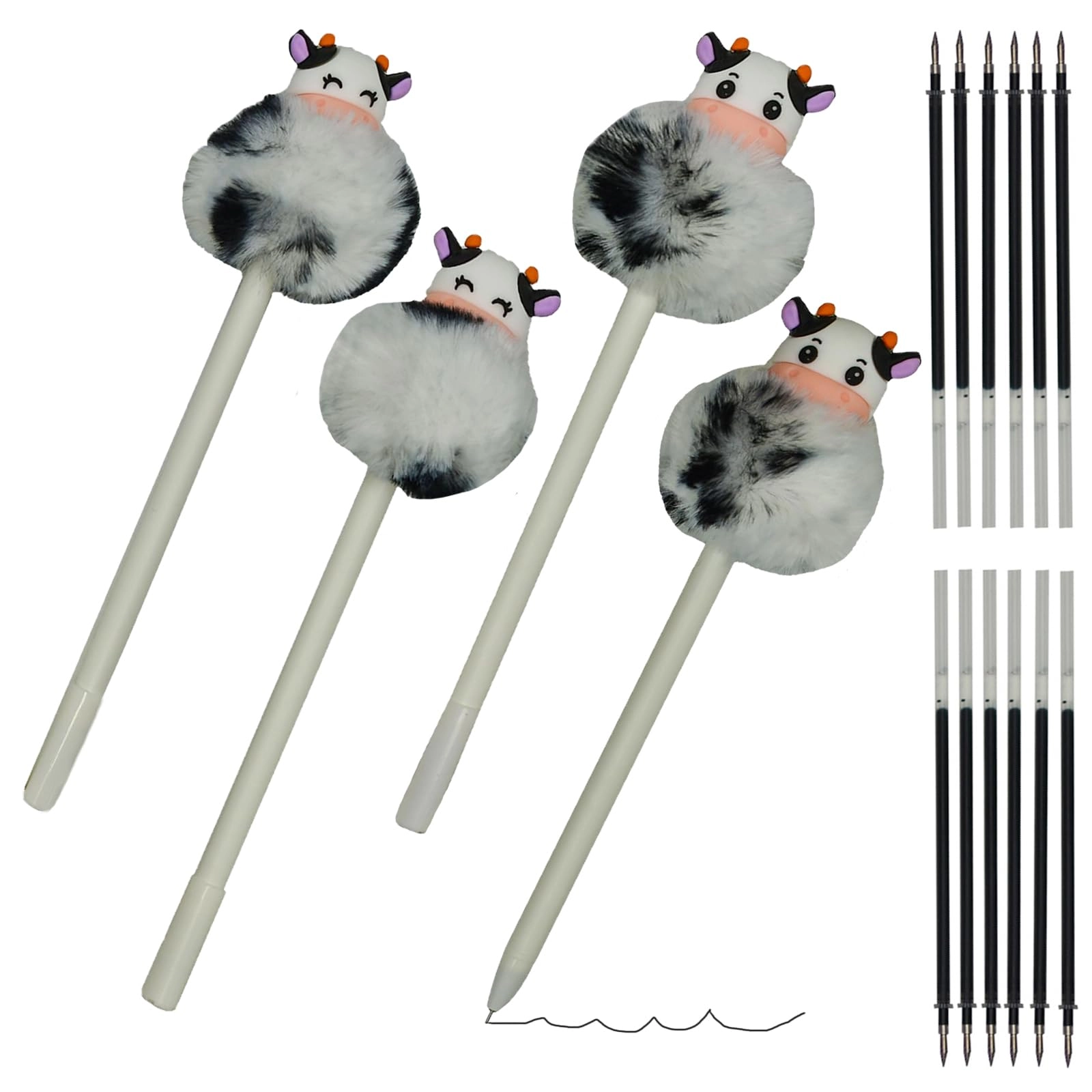Maydahui Plush Milk Cow Pom Pom Pen - 4 PCS 0.5 mm