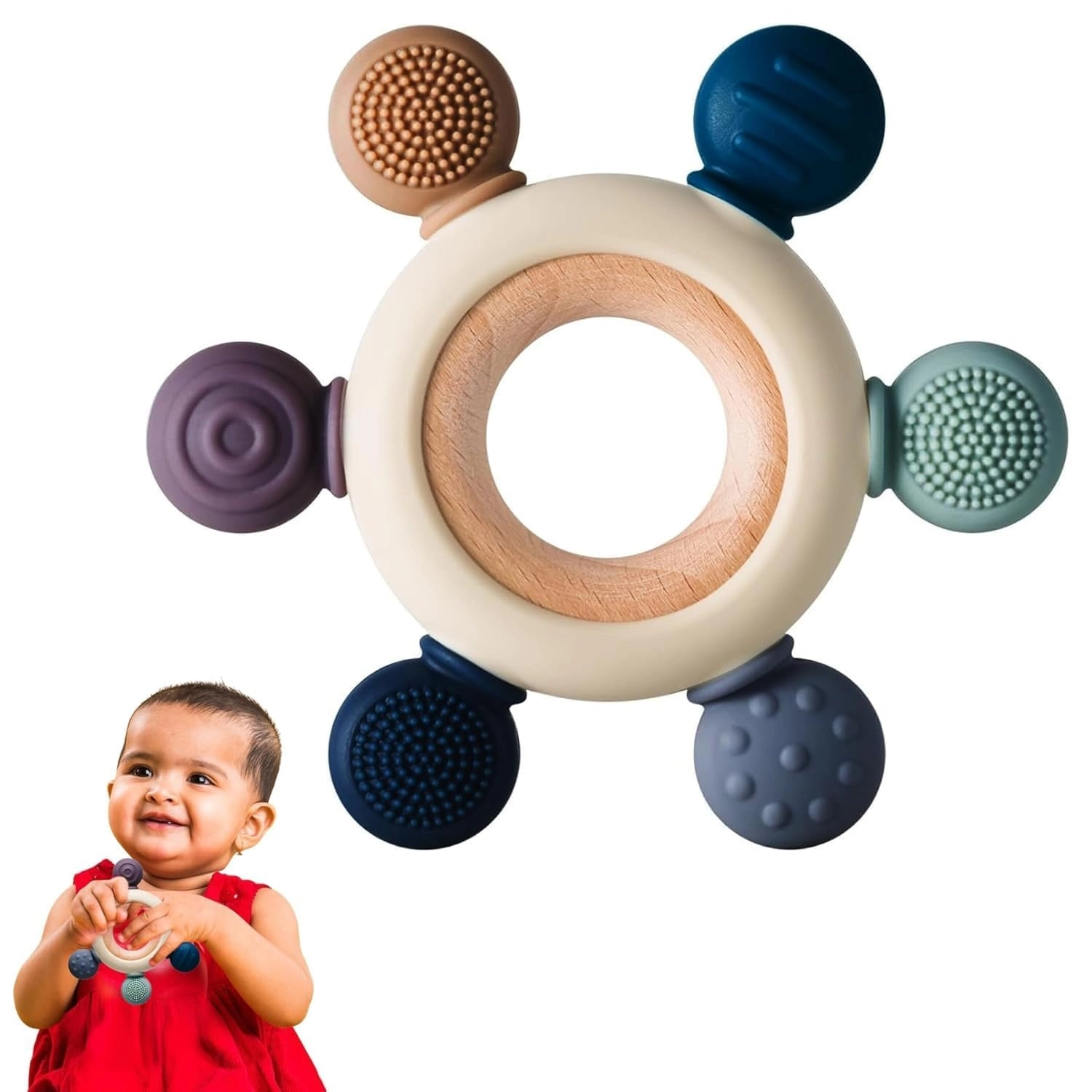 2 in 1 Teether - Beech Wood, Silicone