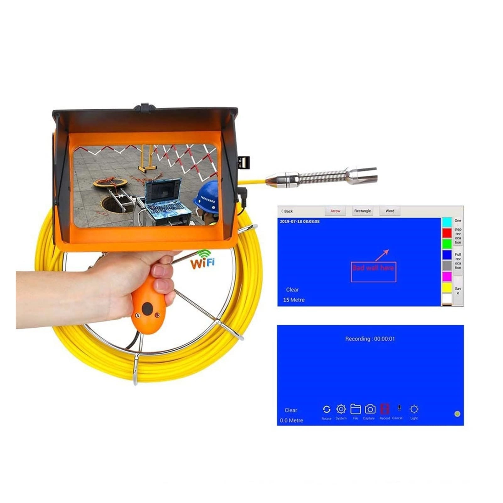 Handheld Industrial Pipe Sewer Inspection Video - 23MM 30M