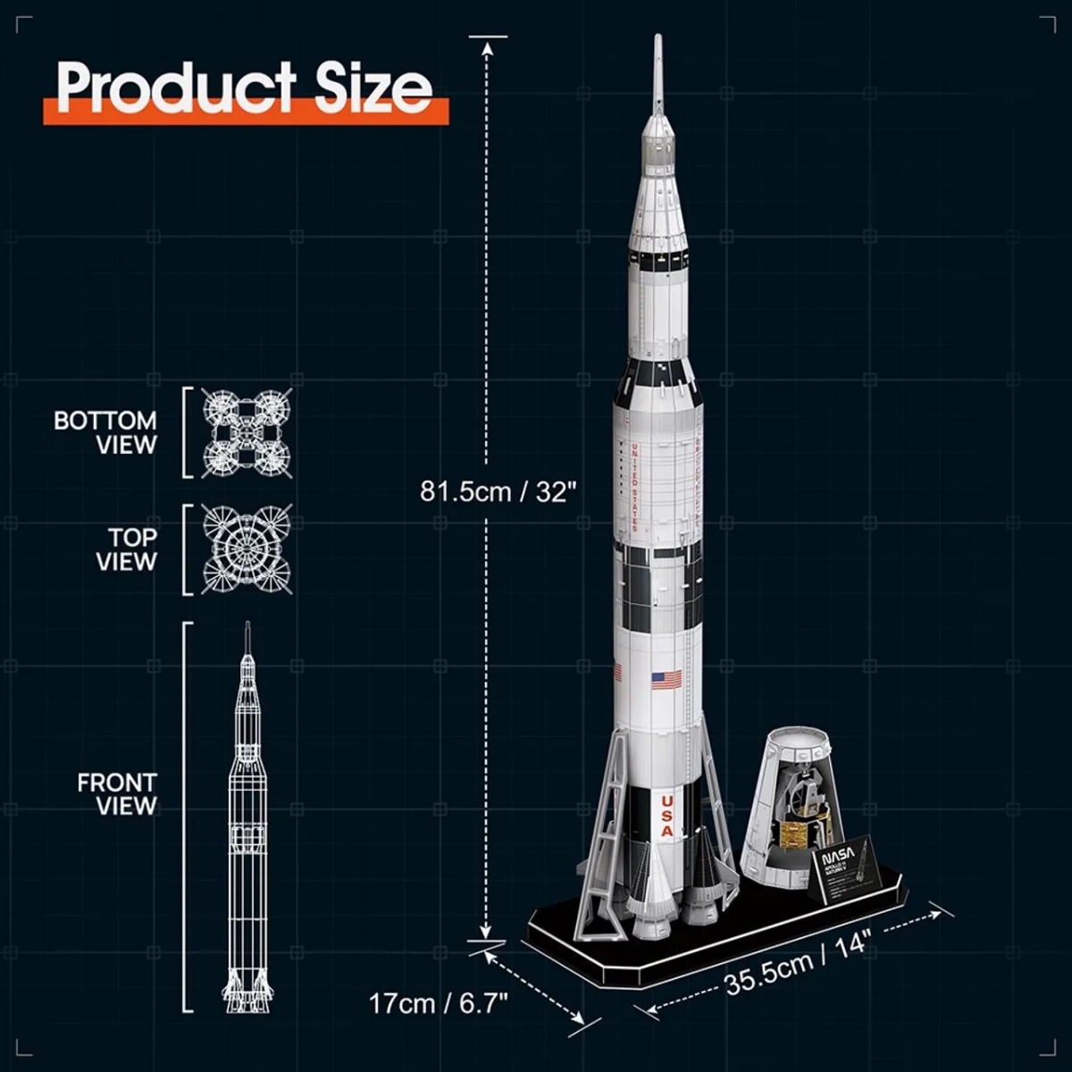 NASA Apollo Saturn V 3D Puzzle (ALGT-DS1059H) - 136 pcs