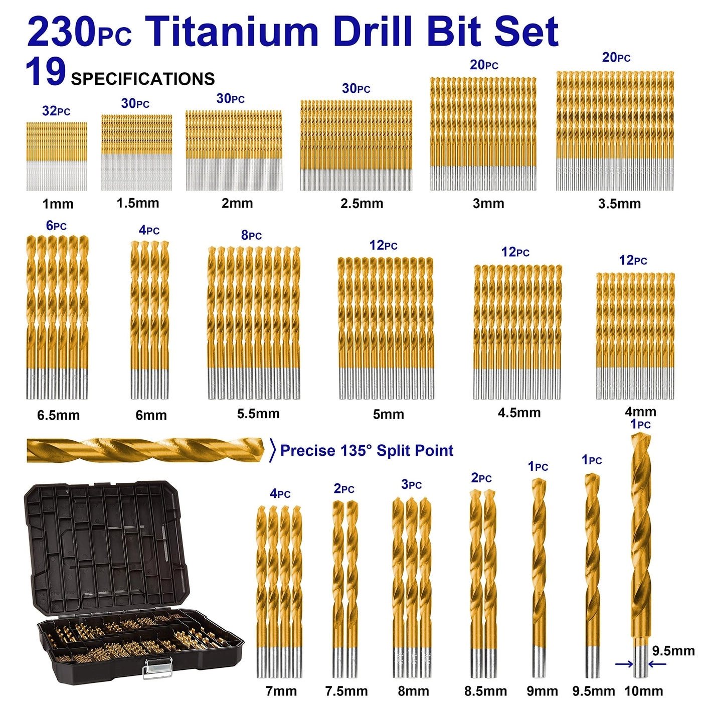 Twist Drill Bit Set - 4241 high speed steel 230 Pieces 1mm up to 10mm