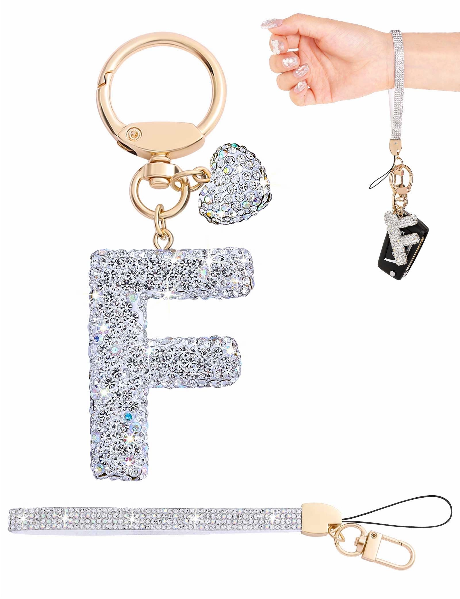 Initial Keychain - L Purple Rhinestone