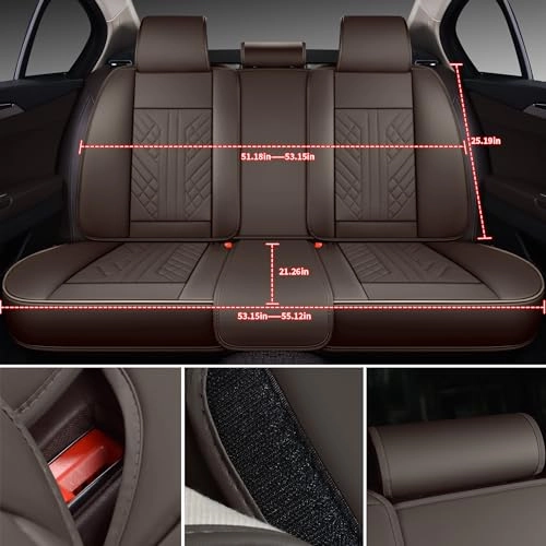 Bench Seat Cover - Universal Fit Faux Leather Black with Red Strip