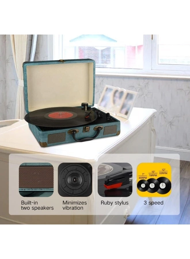 Record Player Turntable - Bluetooth 2 Stereo Speakers 3 Speed