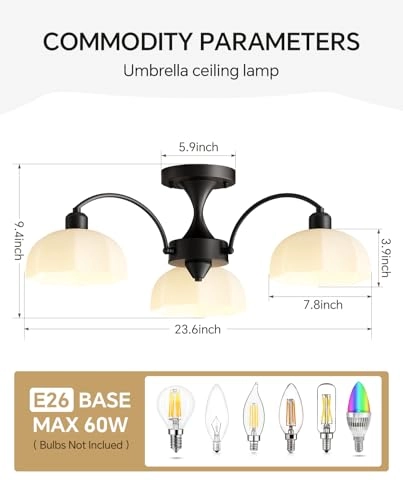 Milk Glass Chandelier - 3- Light Black