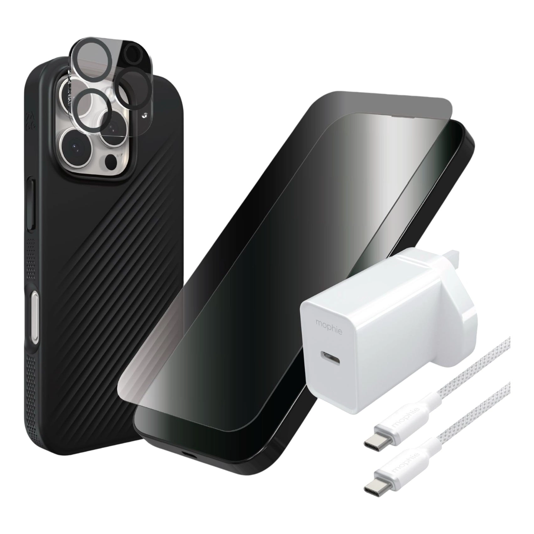 Carrefour Luxe Snap Case + Elite Screen Protector + Elite Camera Lens Protector + Essentials Wall Charger + USB-C Cable Charger for Apple iPhone 16 Pro