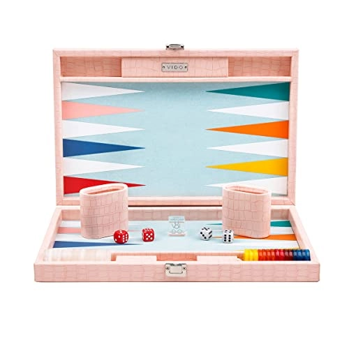 Backgammon Set - Medium Pink Crocodile Vegan Leather