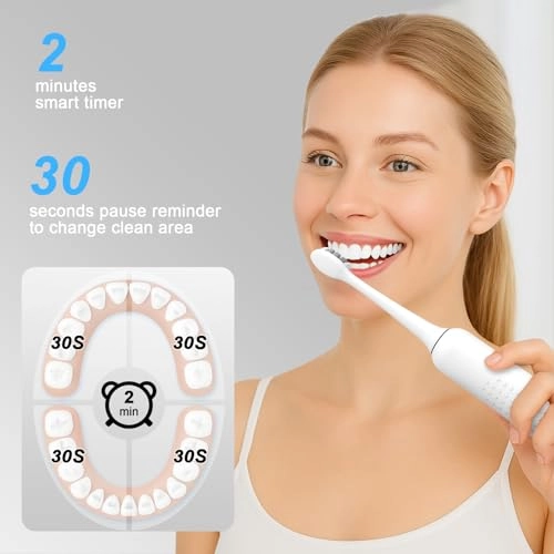Sonic Electric Toothbrush - 240 Days Battery Life 8 Replacement Heads 3 Modes