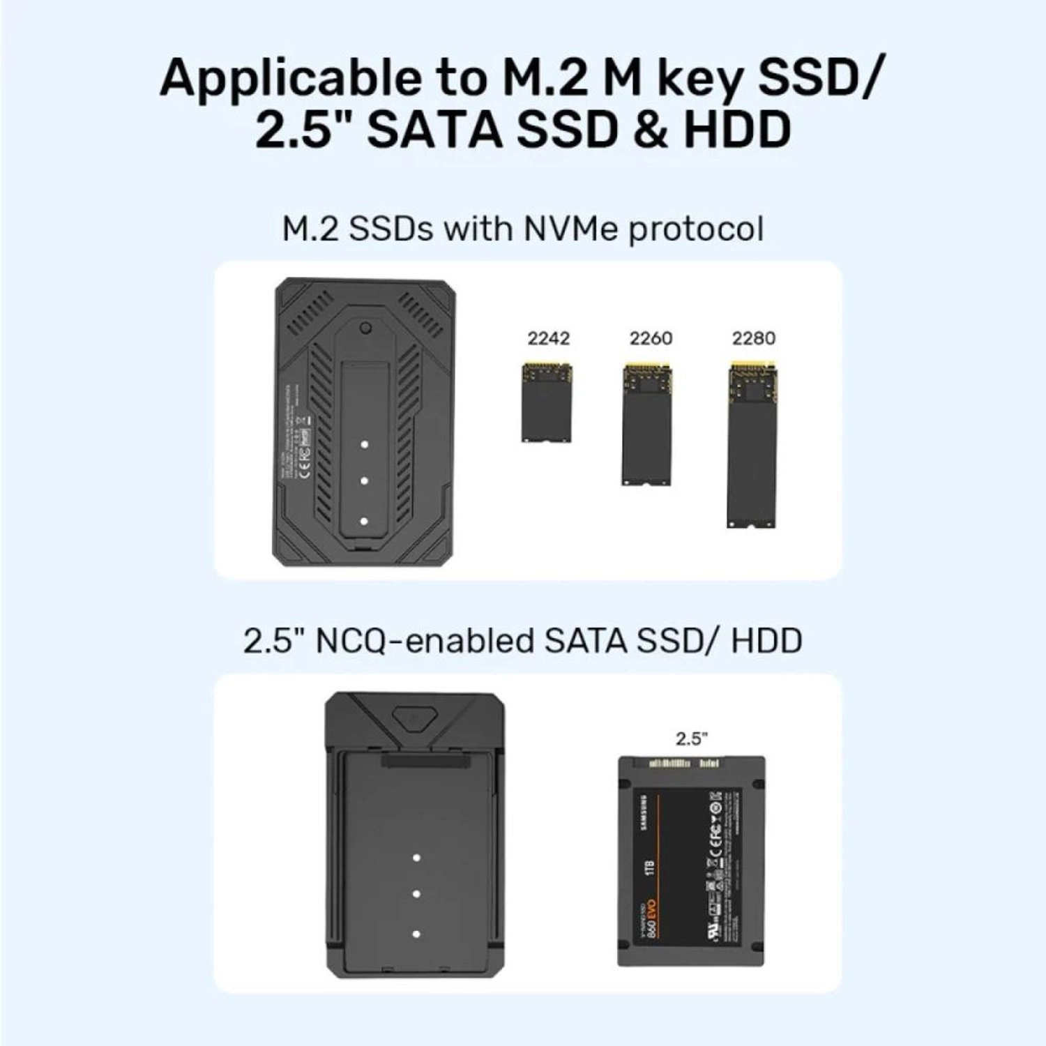 M.2 NVMe & SATA SSD Enclosure - USB 3.2 Gen 2 M.2 NVMe 2.5"